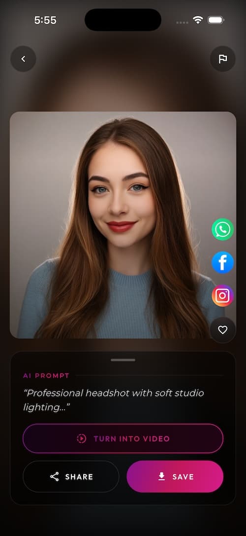SelfAI app generating AI headshots and AI portraits from a selfie
